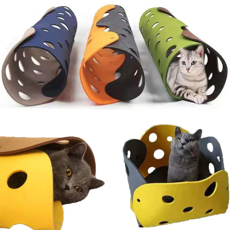 99 Shapes Splicing Cat Tunnel Felt Pom Nest Deformable Kitten Toy Collapsible Tube House DIY Interactive Pet Pusscat Beds Mats CHAT CHANCEUX