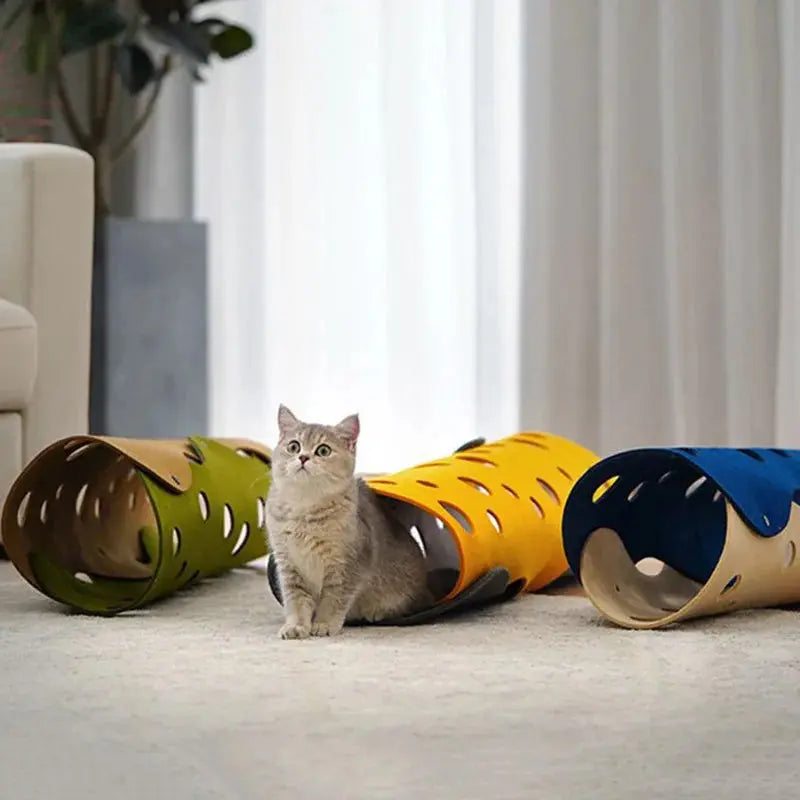 99 Shapes Splicing Cat Tunnel Felt Pom Nest Deformable Kitten Toy Collapsible Tube House DIY Interactive Pet Pusscat Beds Mats CHAT CHANCEUX
